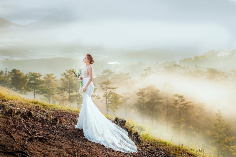 Bride in a beautiful wedding dress